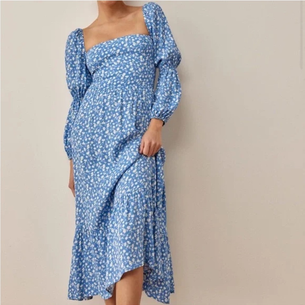 Reformation Light Blue Floral Midi Dress